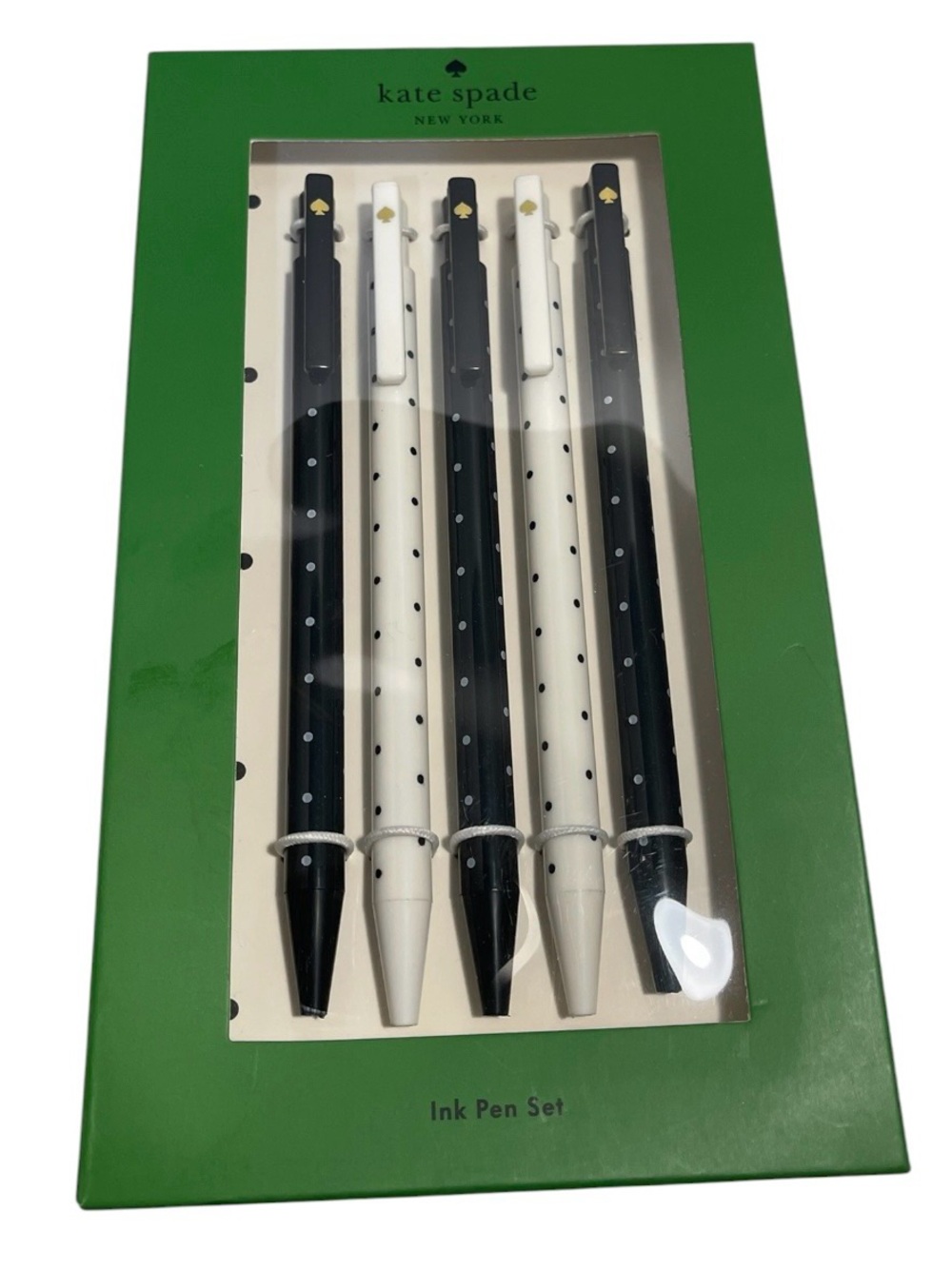 Kate Spade New York 5 Ink Pen Set Black White Polka Dot - NWT **
